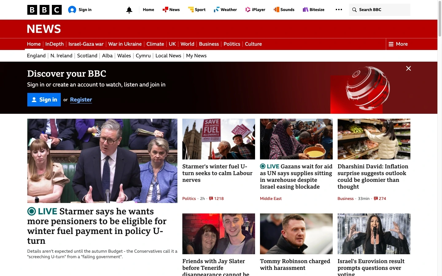 BBC News website as seen with normal vision